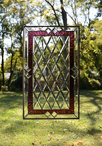 20" x 34" Stunning Handcrafted Hanging Stained Glass Clear Beveled Window Panel
