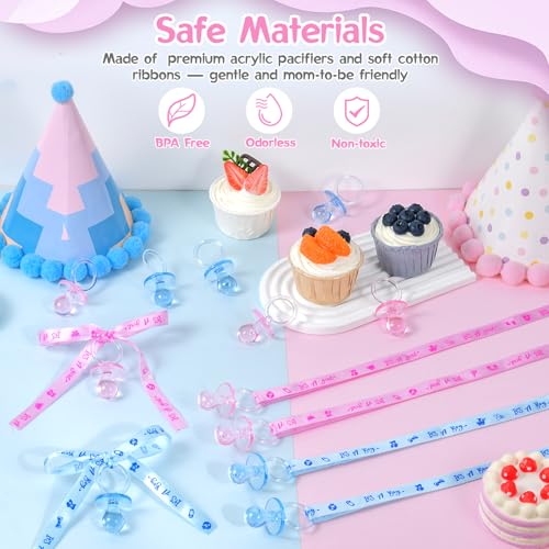 Image of 100 Pieces Baby Shower Pacifiers Necklace, Cute Acrylic Pacifier Necklaces for Chupones para Baby Shower Games Charm, Party Favors, Decorations DIY, Gender Reveal Table Scatter(Pink&Blue)