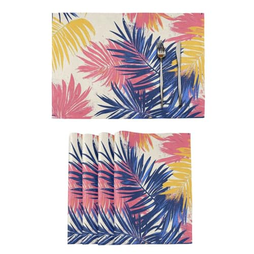 Colorful Tropical Leaves Decorative placemats for dining table farmhouse plastic underplate mat tapete para la mesa set of 6 12x18