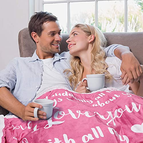Bundle I Love You Blanket (Pink Sherpa Fleece) And Funny Wine Tumbler For Wife (Pink/Purple) #TOP5