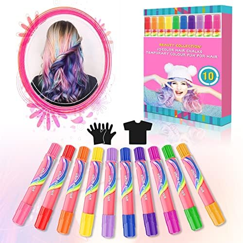 YUHENGLE Hair Chalk, Hair Colorations, 10 Colors Temporary Hair Color Pen for Girls Kids, Colorful Professional Waxy, Hair Color for Halloween Makeup, Birthday Gifts, Carnival, Party, Christmas