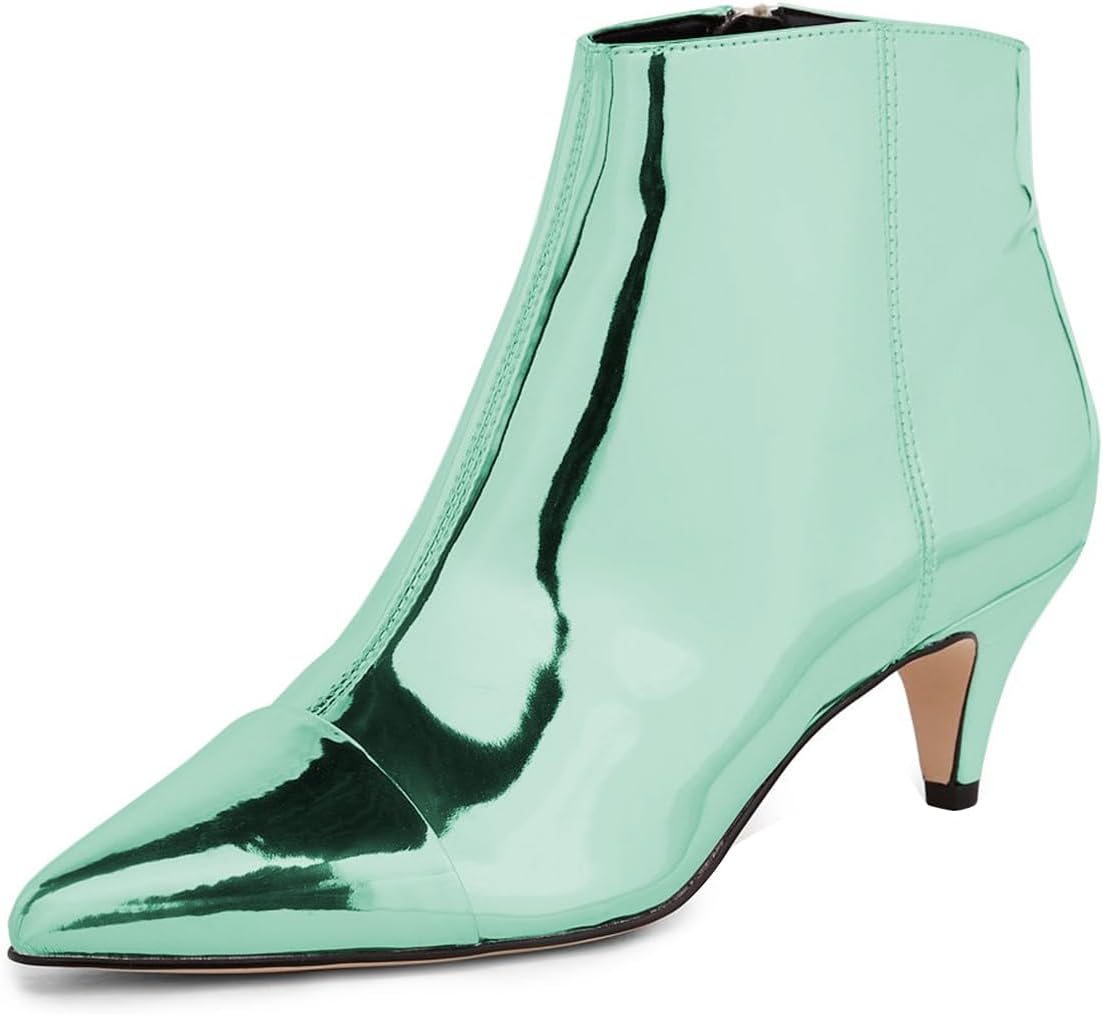 miss left Women Trendy Metallic Kitten Heel Ankle Boots Closed Pointy Toe Low Heel Side Zip Stylish Fall Booties Shoes Size 4-16 US