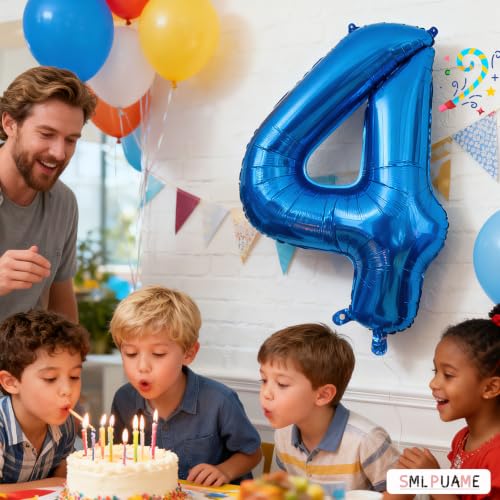 Image of 40 Inch Blue Number 4 Balloon, 4th Birthday Decoration Boys Girls