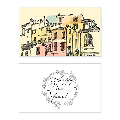 Tarjeta conmemorativa de año nuevo con acabado multicolor y tipografía City Build