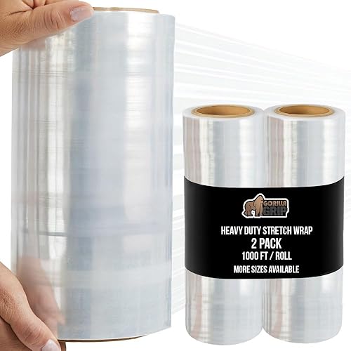 Miniatura 17 de GORILLA GRIP Film extensible 500% de plástico resistente, paquete de 2 rollos de envoltura retráctil de 1200 pies de 17 pulgadas, resistente a