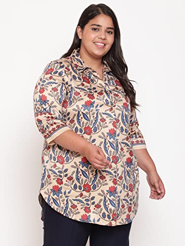 Image of AMYDUS Plus Size Women Printed Top | Centre Pleat for Tummy Flaws | Cloud Soft Fabric | Collared Neck | High-Low Hem | Complete Hip Coverage | Plus Size Tops for Women | L to 9XL