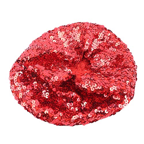 Sevenfly Women's Fashion Fun Sparkle Sequins Shimmer Stretch Beret Beanie Hat(Red) #TOP6