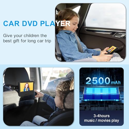 Image of HOPYOP 9 inch Portable DVD Player for Kids and Car, 7 inch Swivel Screen with 4-6 Hours Built-in Battery, Car DVD Player with Dual Speakers, Support Sync Screen to TV, USB /SD /Multiple Disc Formats