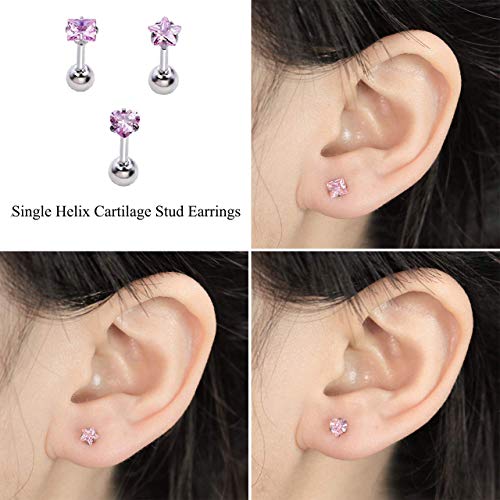 3 Pcs Silver CZ Stainless Steel Crystal Stud Earrings