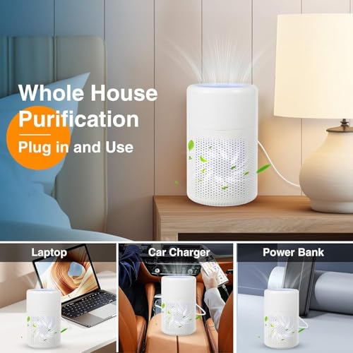 Image of Smart Mini Air Purifier for Home | True HEPA Air Cleaner for Rooms up to 300 Sq Ft Coverage | Removes Dust, Pollen, Smoke & Odors | Portable Air Purifier for Bedroom, Office (Replacement Filter)