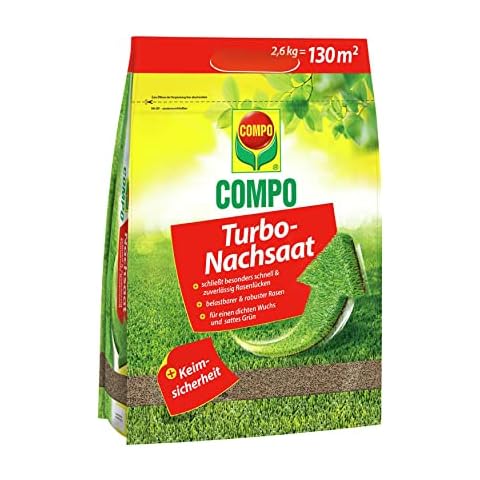 COMPO Turbo Nachsaat, Rasensamen, Schließt besonders schnell und zuverlässig Lücken im Rasen, Mit Keimsicherheit, 2,6 kg, 130 m² Cover