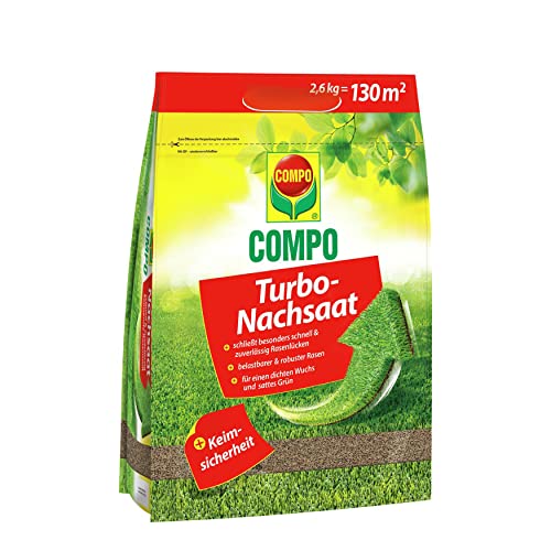 COMPO Turbo Nachsaat, Rasensamen, Schließt besonders schnell und zuverlässig Lücken im Rasen, Mit Keimsicherheit, 2,6 kg, 130 m²