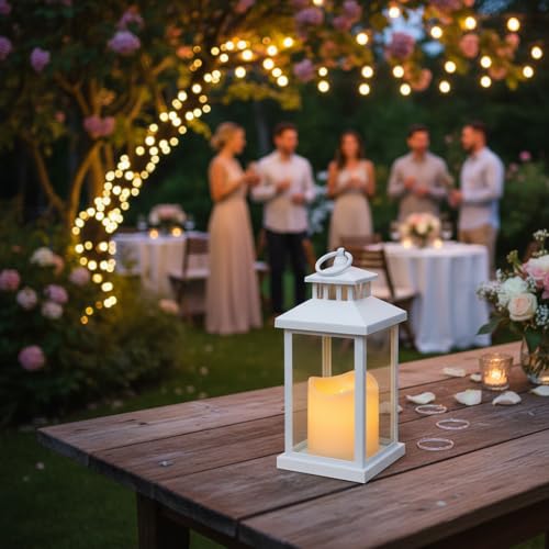 Image of Coku LT-22 Vintage LED Candle Lantern with LED Pillar Candle, Battery Operated Wall Hanging Lamp Decorative Lantern, Flameless Antique Glass Candle Holder for Home Decor, Diwali (White, Pack 1)