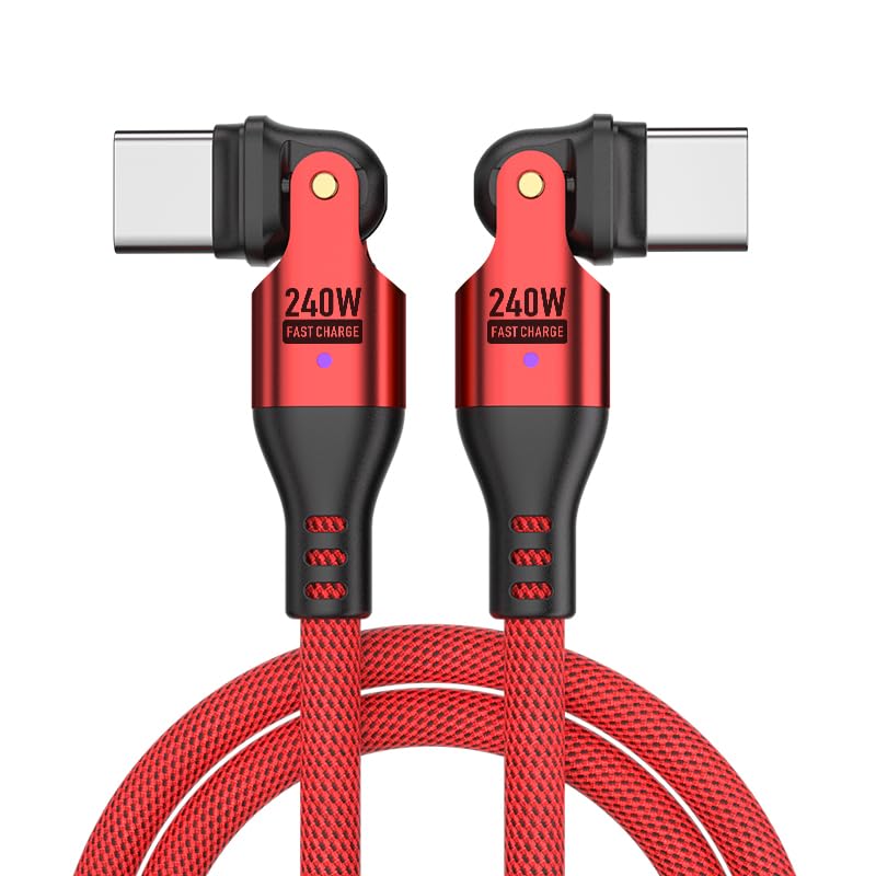 240W USB C to USB C Cable 3FT USBC to USBC Dual Head 180° Rotation/C to C Cable/High Speed USB C Cable/USB C Fast Charging Cable for Phone 16/15/Ma-Book/Pad Series, Samsung Galaxy Series-red (3FT)