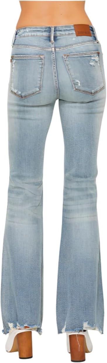 Judy Blue Mid Rise Tummy Control Distressed Flare Jeans