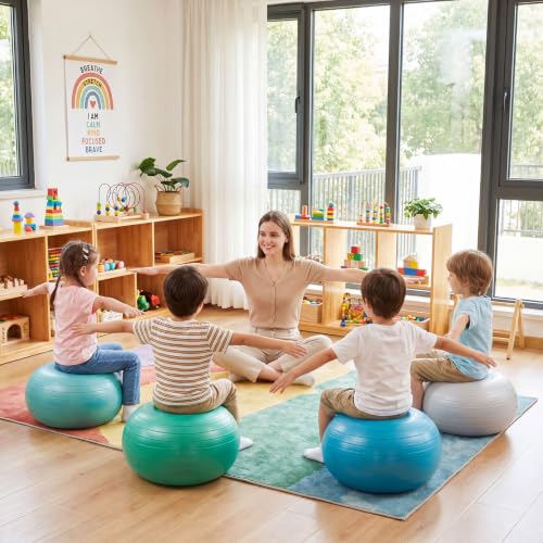 Image of Lewtemi 4 Pcs Flexible Seating for Classroom Elementary, 20'' Yoga Inflatable Ball Chair for Kids, Wobble Chair Donut Ball Chairs with Inflator for Student Sensory Balance Exercise (Trendy Color,)