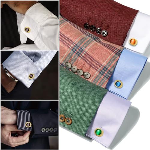 Gemelos para hombre con gema ojo de gato verde miniatura 4