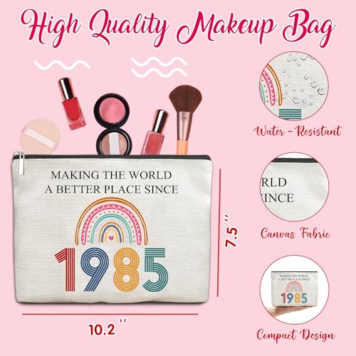 40th Birthday Gifts For Her, Women – Gifts for 40th Birthday – Mothers Day Bags For Woman – 40th Bday Decorations For Sister, Female, Friends – 1985 Canvas Makeup Bag – Turning 40th Gift3