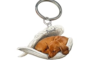 Personalized Stainless Steel Sleeping Angel Dog Keychain