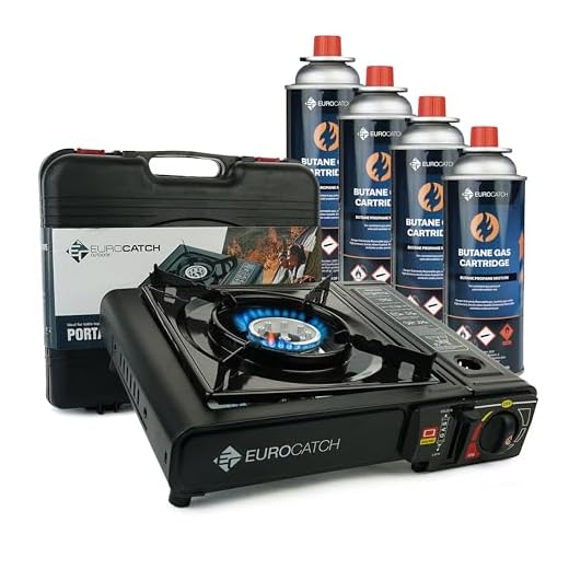 Eurocatch Estufa de Gas - incl. 4 bombonas de gas - Cocina a Gas - Estufa de camping - Quemador - Placa vitrocerámica - Maletín de transporte