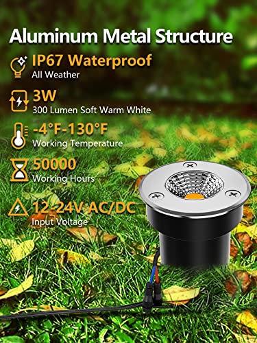 Zuckeo Low Voltage Landscape Lights Led Well Lights 3W 12V-24V In Ground Lights Ip67 Waterproof Low Voltage Landscape Lighting Flood Driveway Deck Step Garden Lights Outdoor (8 Pack Warm White) #TOP1