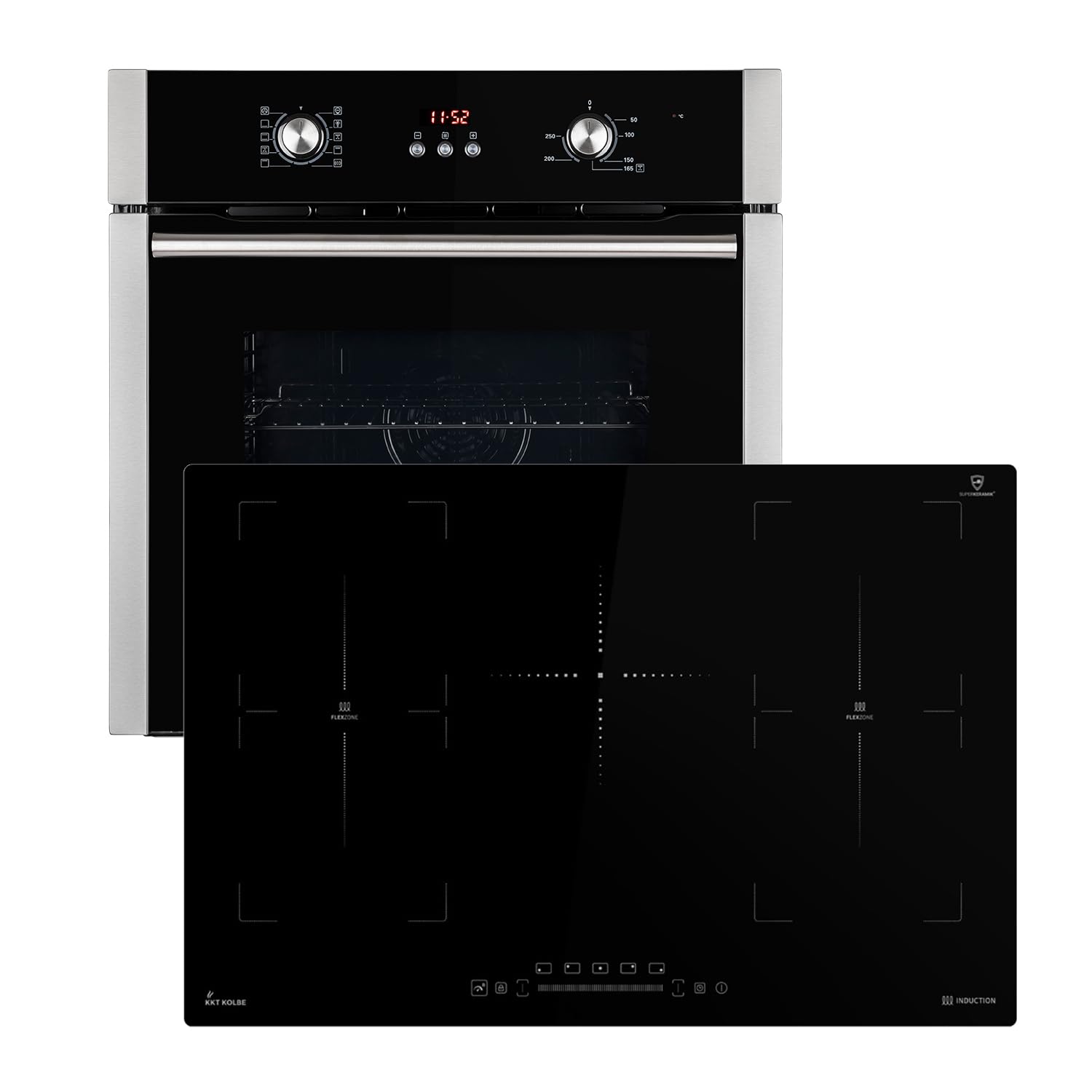 Herdset 60cm Einbaubackofen BO8805SS 77cm Induktionskochfeld IH87705FZ Heißluft Automatik-Timer Kindersicherung