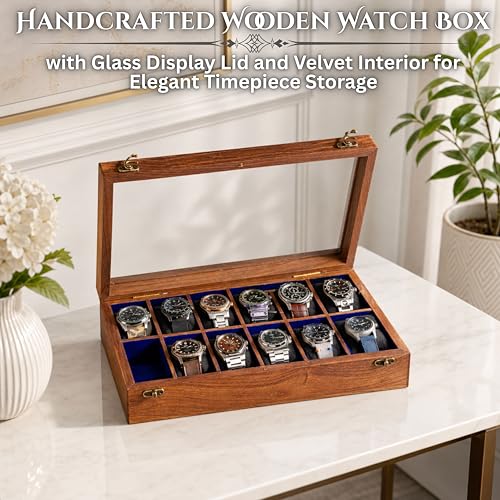 Image of Royal Craft Expertise Wooden Watch Box for Men - Indian Rosewood Timepiece Organizer with Hinged Lid - Display Case and Storage Box - Best gift for him (Dark Ivory)