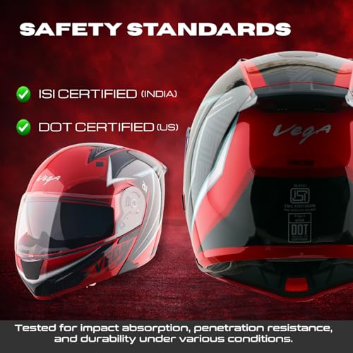 Image of Vega VM-02 Spike Timeless Flip-Up Motorcycle Helmet | ISI Certified | Lightweight Modular Design with Bold Graphics:Red Black, L