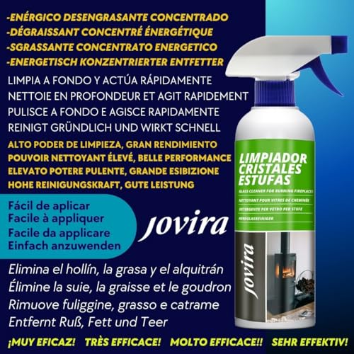 Miniatura 5 de Jovira Pinturas Limpiador Cristales Estufas. Antihollín. Enérgico Desengrasante Concentrado, Para Limpiar Sin Dificultad Los Cristales De Chimeneas Y Estufas. 500 Mililitros D-18a