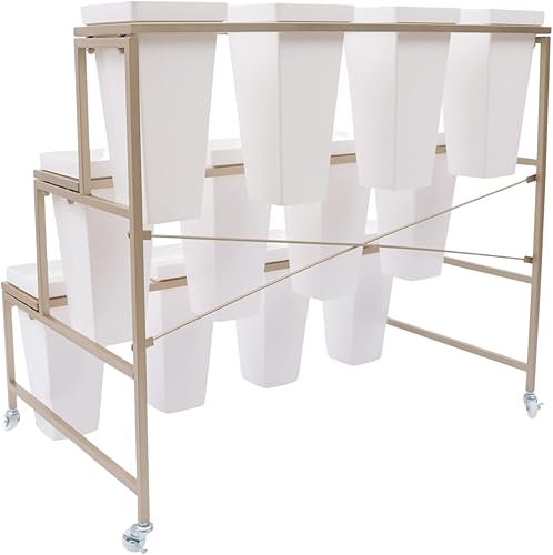 Miniatura 7 de YIYIBYUS Soporte de exhibición de flores con 12 cubos, carrito de plantas de 3 capas con ruedas, estante de flores móvil resistente para interiores,