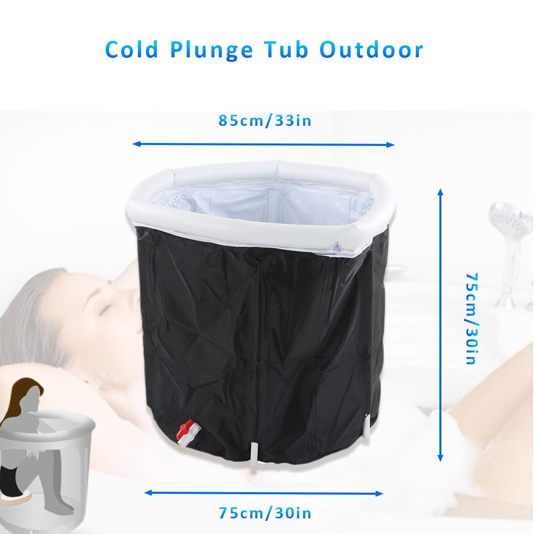Vasca bagno pieghevole portatile nera, design ergonomico, vasca bagno gonfiabile con anello d'aria, altezza 75 cm, diametro 85 cm, cabina di immersione in acqua fredda, adatta per bagni di