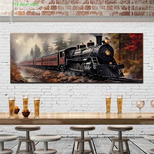 Poster tramway à vapeur rétro 35x105cm avec cadre décoration salon