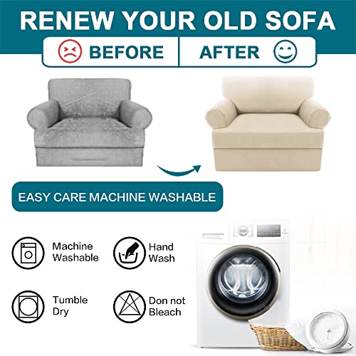 Turquoize T Cushion Chair Slipcover Armchair Slipcover for Living Room Stretch Sofa Couch Cover Soft Armchair Cover Furniture Covers with Individual T Cushion Seat Covers (Chair, Biscotti Beige)