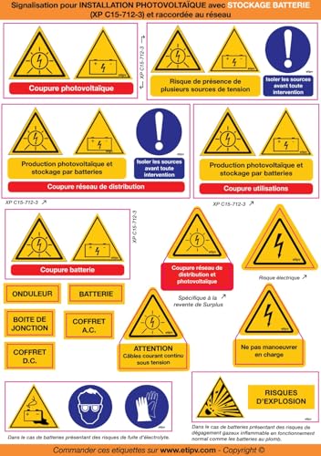ETIPV - Planche 16 Etiquettes Adhésives Photovoltaïque "spéciales maison individuelle" AUTOCONSOMMATION PARTIELLE ou TOTALE avec BATTERIE(s) - XP C15-712-3