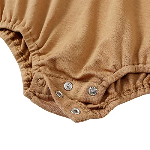 Sobowo Baby Bubble Romper Infant Boy Girl Solid Crewneck Short Sleeve Oversized One-Piece T Shirt Onsies Pullover Summer Clothes(Brown, 12-18 Months) #TOP1