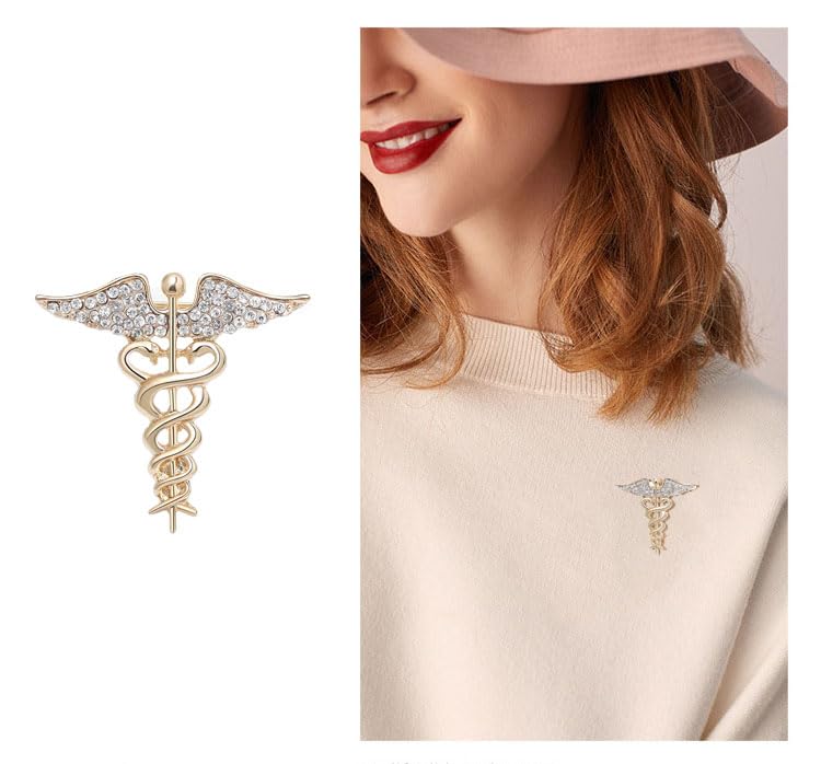 Image of Nurses'day Gift Medical Symbol Caduceus RN Nursing Brooch Pin Badg Medicine Snake Caduceus Nursing Pin for Therapeutist Rhinestone Wing Lapel Pin for Registered Nurse Doctor Rod Of Asclepius Emergency Brooch Jewelry