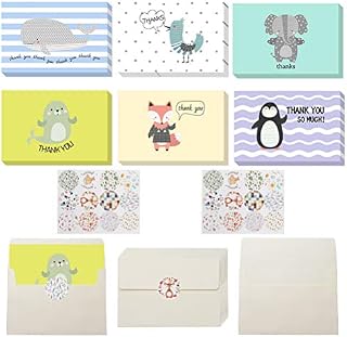 24 Pcs Kids Thank You Cards, Cards with Stickers and Envelopes Foldable Animals Thank You Cards for Teacher Birthday Children Weddings Baby Shower (Style 1)