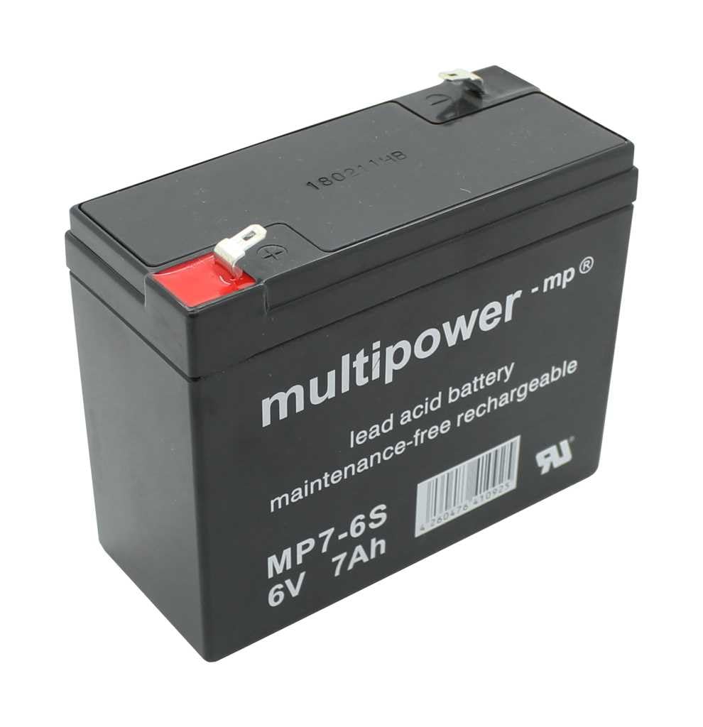 MultiPower MP7-6S 300402 Bleiakku, 6V 7Ah, AGM (Blei-Vlies), Abmessungen 116 x 99 x 50 mm, Flachstecker 4