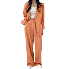 HGps8w Womens 2 Piece Business Casual Suits Loose Open Front Long Sleeve Blazer Jacket Wide Leg Dress Pants