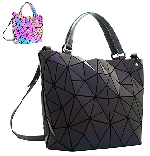 CAFINY Sac géométrique pour femmes - Sacs lumineux et sacs à main - Sacs réfléchissants et sac bandoulière holographique (Grand)