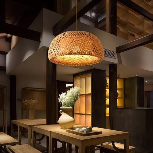 AKWAY Bamboo Hanging lamp for Living Room | Rattan Hanging lamp for Drawing Room | Cane Pendant Light for Home Decoration | Wicker Pendant lamp (Bulb not Included) (Woven Dome 14") discount deal