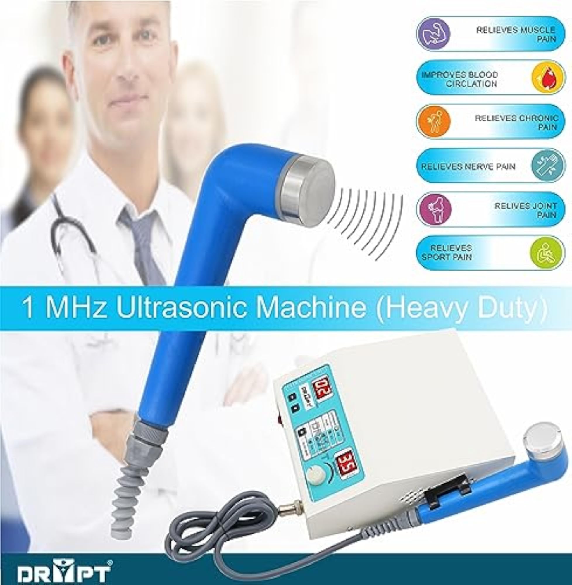 Ultrasonic Therapy Physiotherapy Massager, 5 LED Device