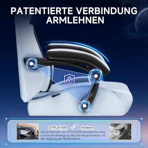 Sedia da gaming, ergonomica, in Velluto di alta qualità, con supporto lombare, sedia PC con schienale allargato, portata fino a 150 kg, azzurro - Sedia gaming - Immagine 5