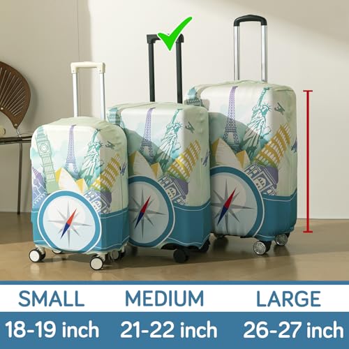 Image of HOKIPO 220gsm Durable and Washable Suitcase Covers for Trolley Suitcase, Medium (21-22inch) - Skyline Compass (AR-6344-D2)
