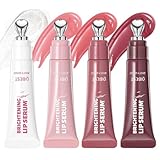4PCS Tinted Lip Serum Lip Gloss Set, Sheer Shimmer High Lipgloss Glaze, Crystal Glass Lips Effect, Lightweight Smooth Texture