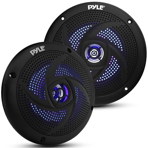 Pyle Marine Waterproof Speakers 16.5 cm, Low Profile Slim Style Wakeboard Tower, Weather Resistant Outdoor Stereo with LED Lights, 240W Power, Boat Radio, Bluetooth Wireless, 1 Pair Black