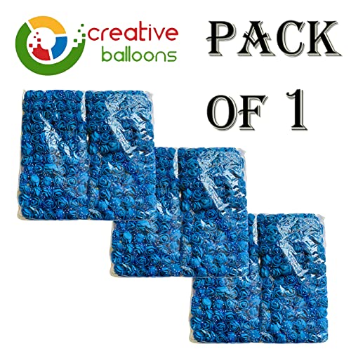 creative balloons Blue Foam Roses with Stem Lace Edge 144 Pcs Fake Flowers Artificial Roses for Decoration DIY Crafts Rose Bouquet Flower Buds Wedding Party Foam Rose Garland Pack of 1 - Image 3