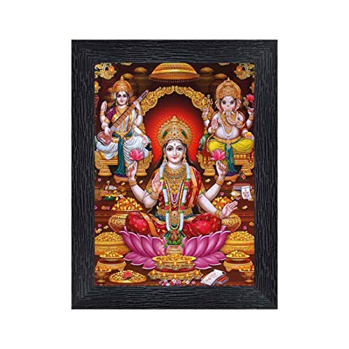 Xpression Decor Diwali Puja (laxmiji, Ganeshji,Saraswatiji) Religious Wood Photo Frames with Acrylic Sheet (Glass) for Worship/Pooja(photoframe,Multicolour,8x6inch) 20159