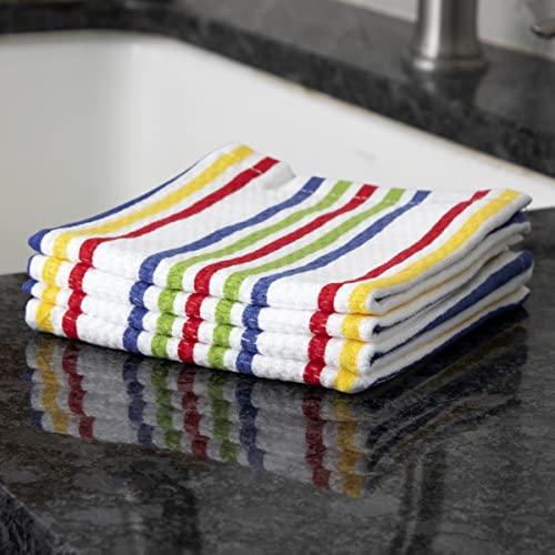 T-Fal Textiles 22418 2-Pack 100-Percent Cotton Print Dual Sided Dish Cloths, Stripe Red Multi Pattern, 4 Pack #TOP4