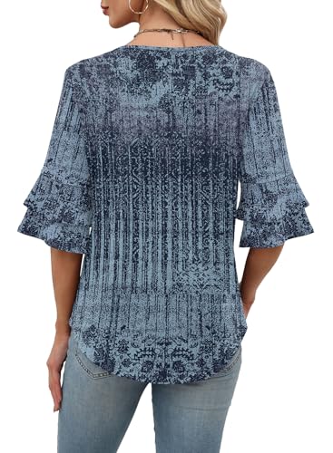 Image of OFEEFAN Spring Tops for Women Boho Shirts Fashion Clothing Cute 3 /4 Length Sleeve Blouses Dressy Casual Summer Outfits